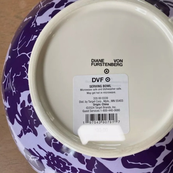 DVF and Target Large Purple Floral Bowl with Turquoise Blue Inside - Picture 4 of 4